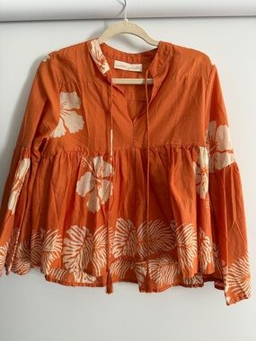 Natalie Martin Orange Floral Bell-Sleeve Tunic